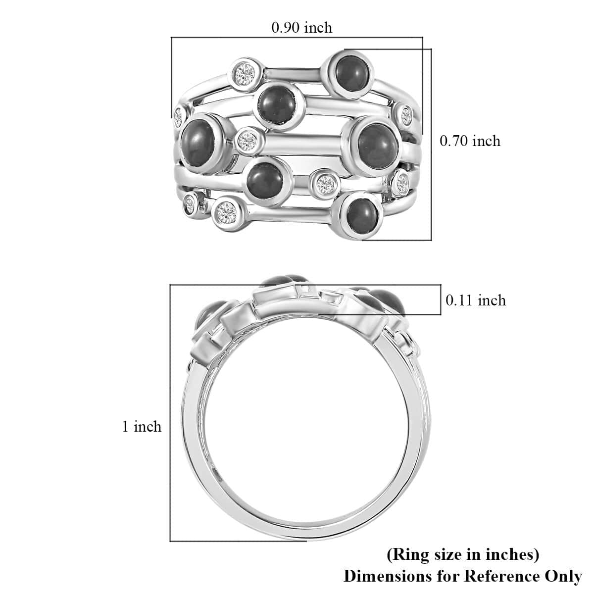 Mediterranean Coral and White Zircon Multi Row Bubble Ring in Platinum Over Sterling Silver (Size 5.0) 1.35 ctw image number 5