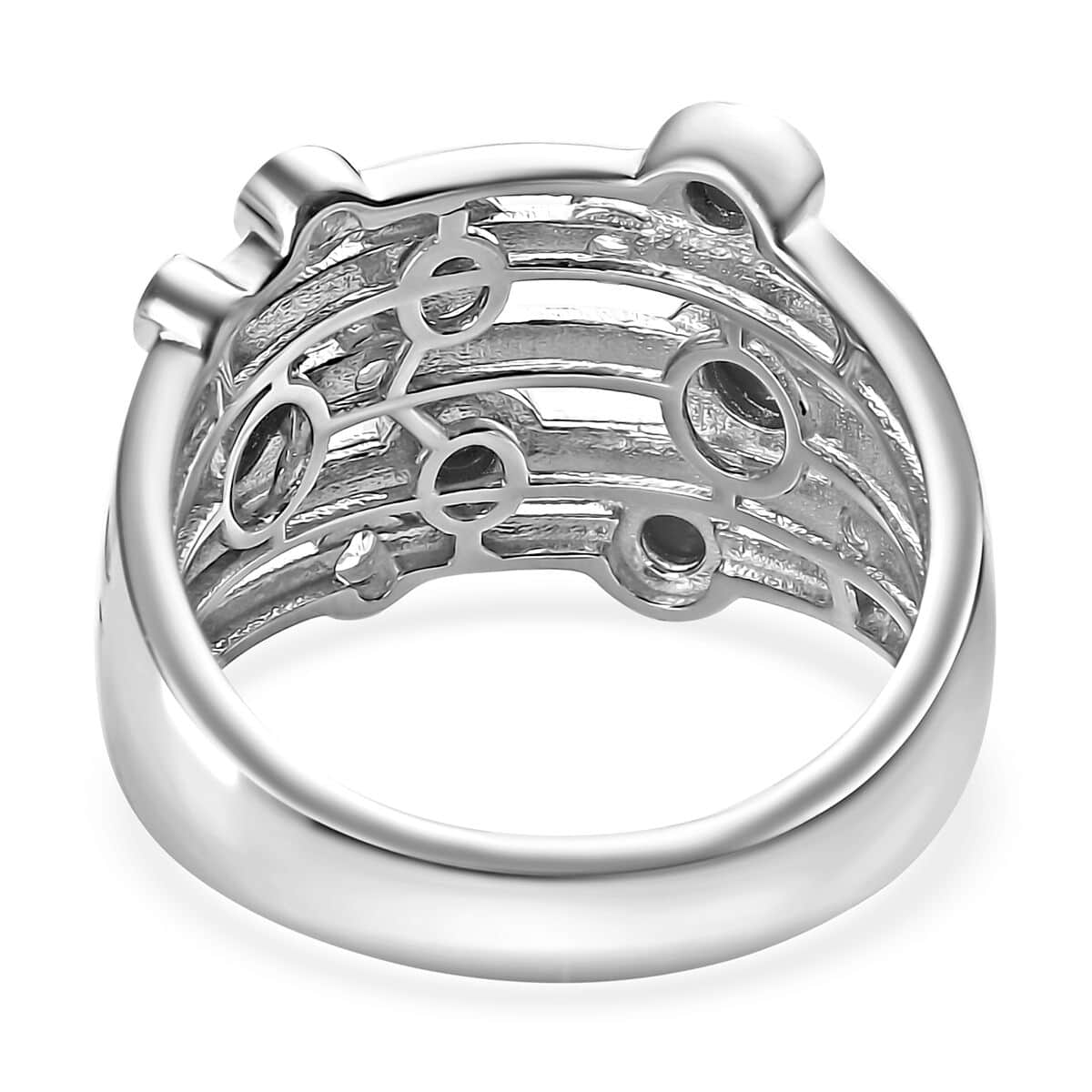 Mediterranean Coral and White Zircon Multi Row Bubble Ring in Platinum Over Sterling Silver (Size 7.0) 1.35 ctw image number 4