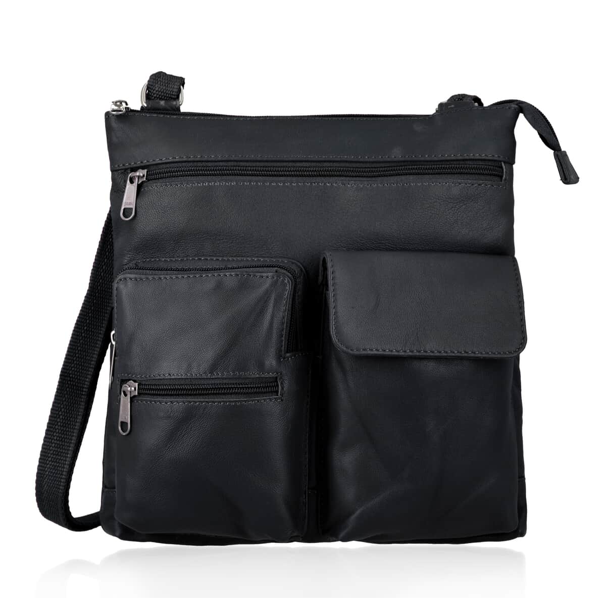 "100% genuine leather Crossbody sling bag Size -11(L) X 1.5 (W)X10 (H) INCH Color-Black" image number 0