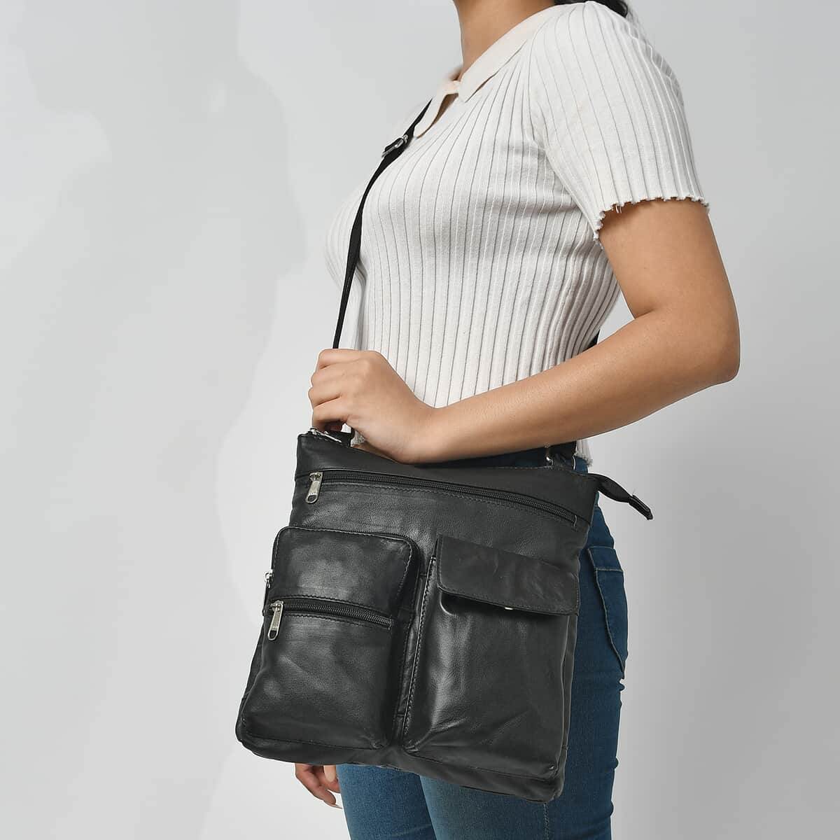 "100% genuine leather Crossbody sling bag Size -11(L) X 1.5 (W)X10 (H) INCH Color-Black" image number 2