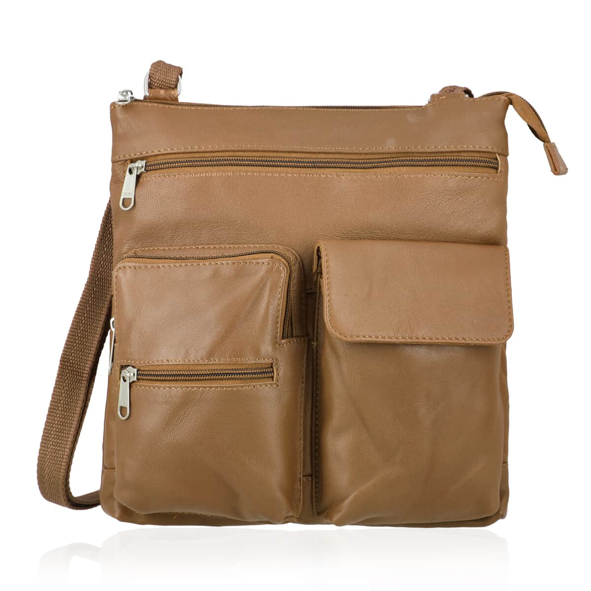 Tan Genuine Leather Crossbody Bag image number 0