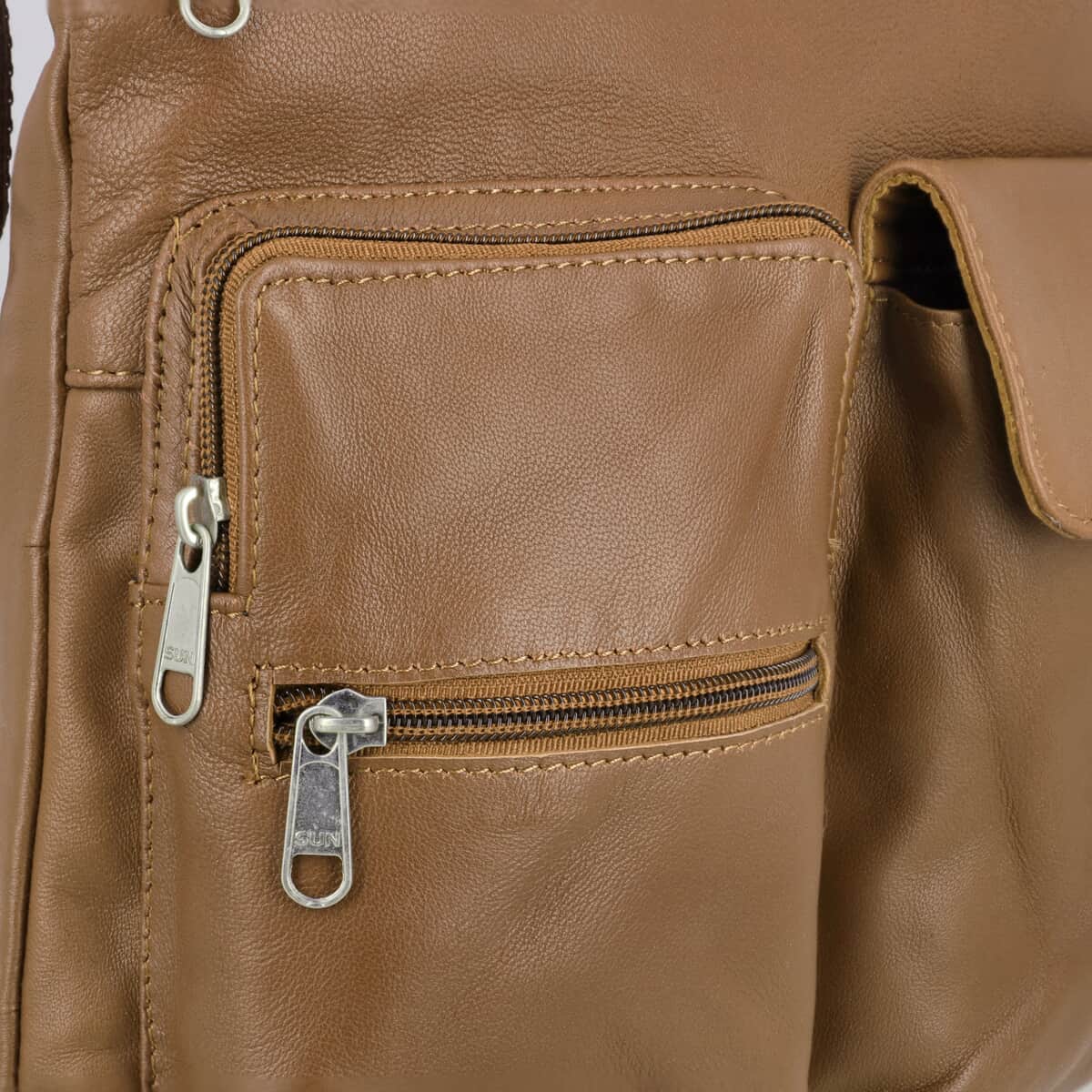 Tan Genuine Leather Crossbody Bag image number 4