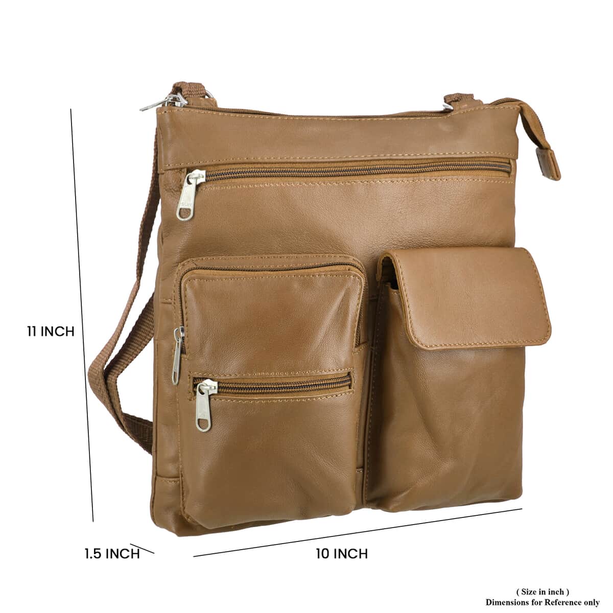 Tan Genuine Leather Crossbody Bag image number 6