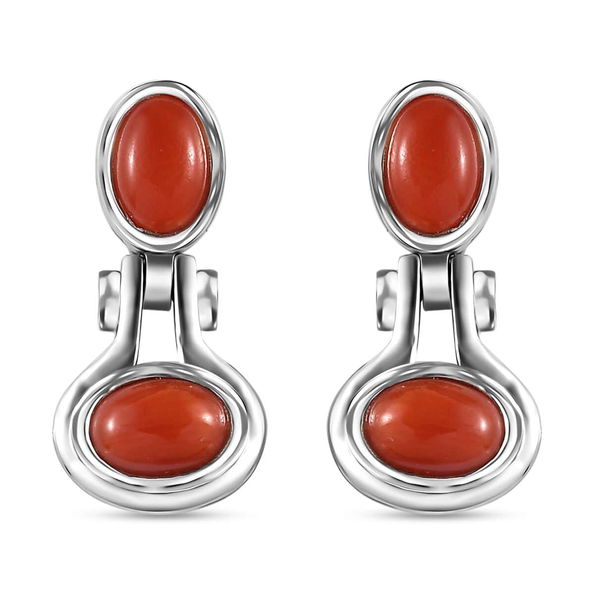 Mediterranean Coral and White Zircon Earrings in Platinum Over Sterling Silver 2.25 ctw image number 0