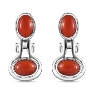 Mediterranean Coral and White Zircon Earrings in Platinum Over Sterling Silver 2.25 ctw