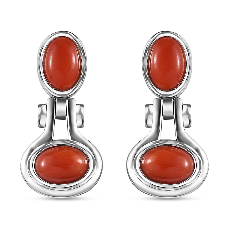 Mediterranean Coral and White Zircon Earrings in Platinum Over Sterling Silver 2.25 ctw