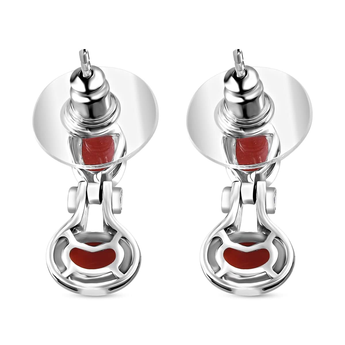 Mediterranean Coral and White Zircon Earrings in Platinum Over Sterling Silver 2.25 ctw image number 4