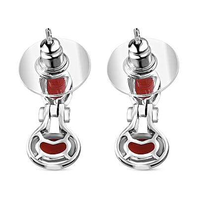 Mediterranean Coral and White Zircon Earrings in Platinum Over Sterling Silver 2.25 ctw