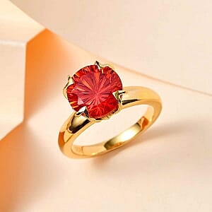 Lab Created Padparadscha Sapphire and White Zircon 6.04 ctw Ring in Vermeil Yellow Gold Over Sterling Silver (Size 10.0)