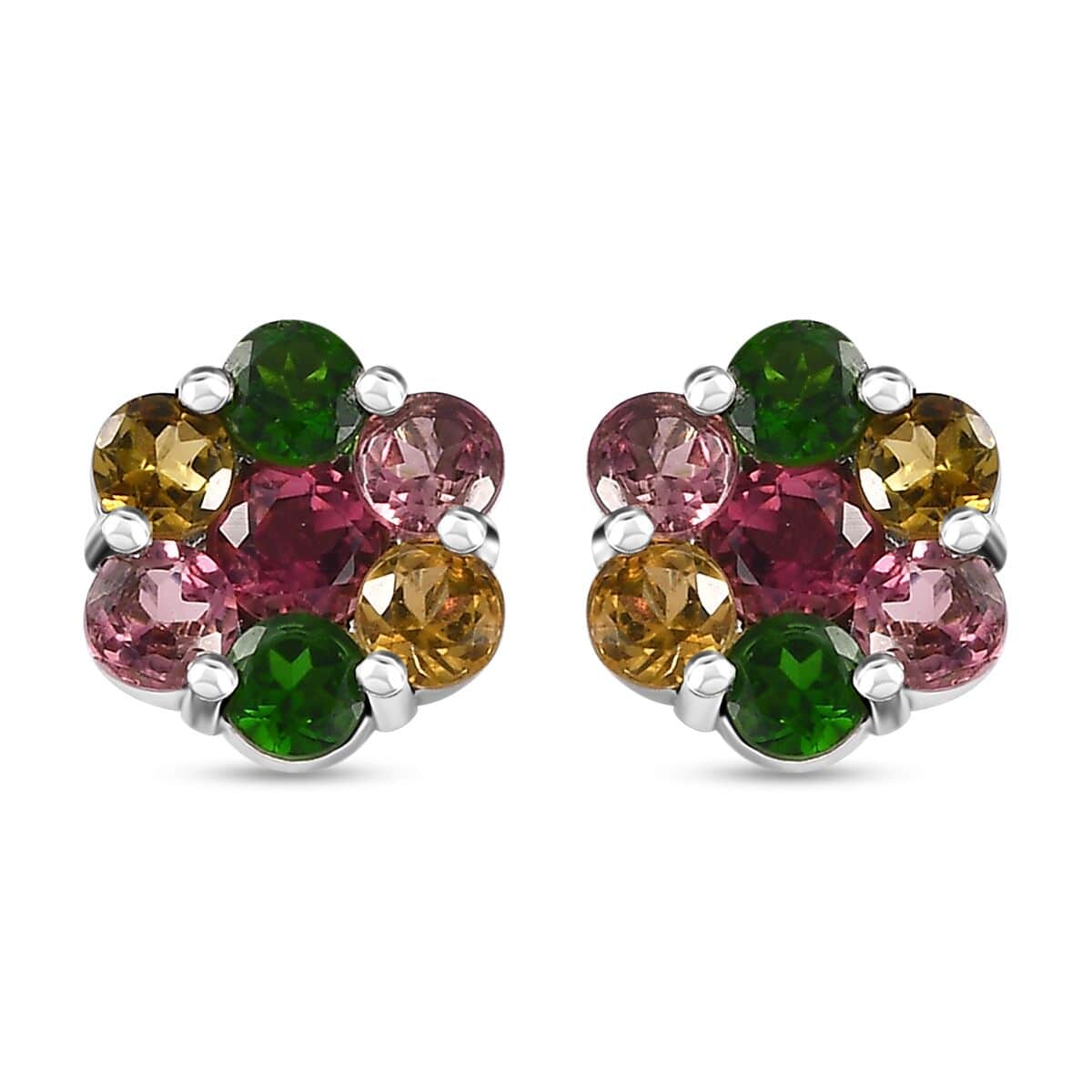 Multi-Tourmaline Floral Stud Earrings in Platinum Over Sterling Silver (Del. in 10-12 Days) 2.00 ctw image number 0