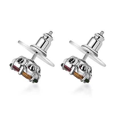 Multi-Tourmaline Floral Stud Earrings in Platinum Over Sterling Silver 1.80 ctw
