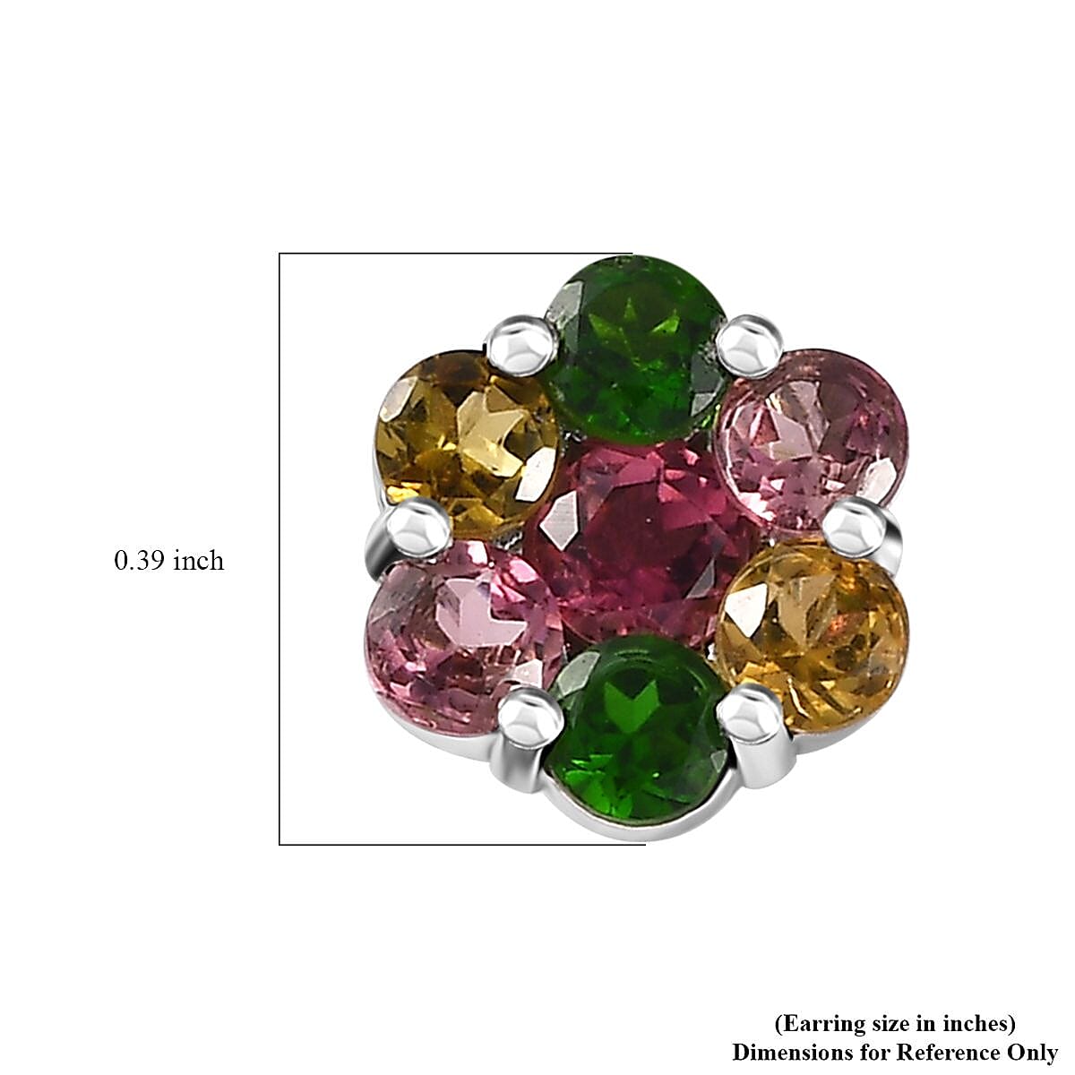 Multi-Tourmaline Floral Stud Earrings in Platinum Over Sterling Silver 1.80 ctw