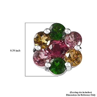 Multi-Tourmaline Floral Stud Earrings in Platinum Over Sterling Silver 1.80 ctw