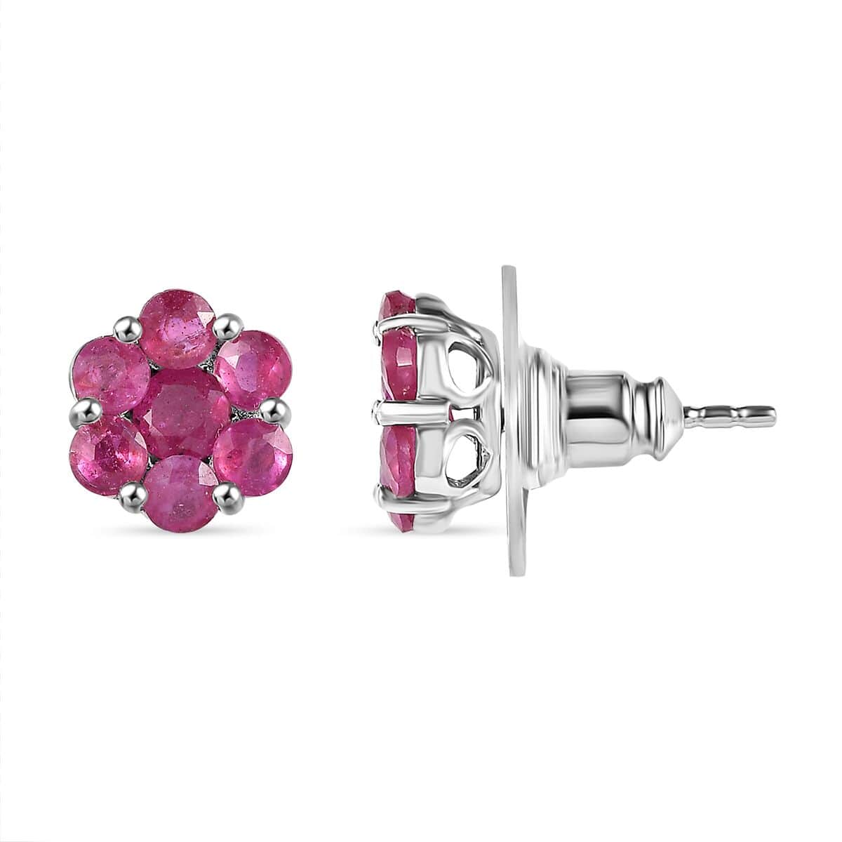 Niassa Ruby (FF) Floral Stud Earrings in Platinum Over Sterling Silver 2.65 ctw image number 0