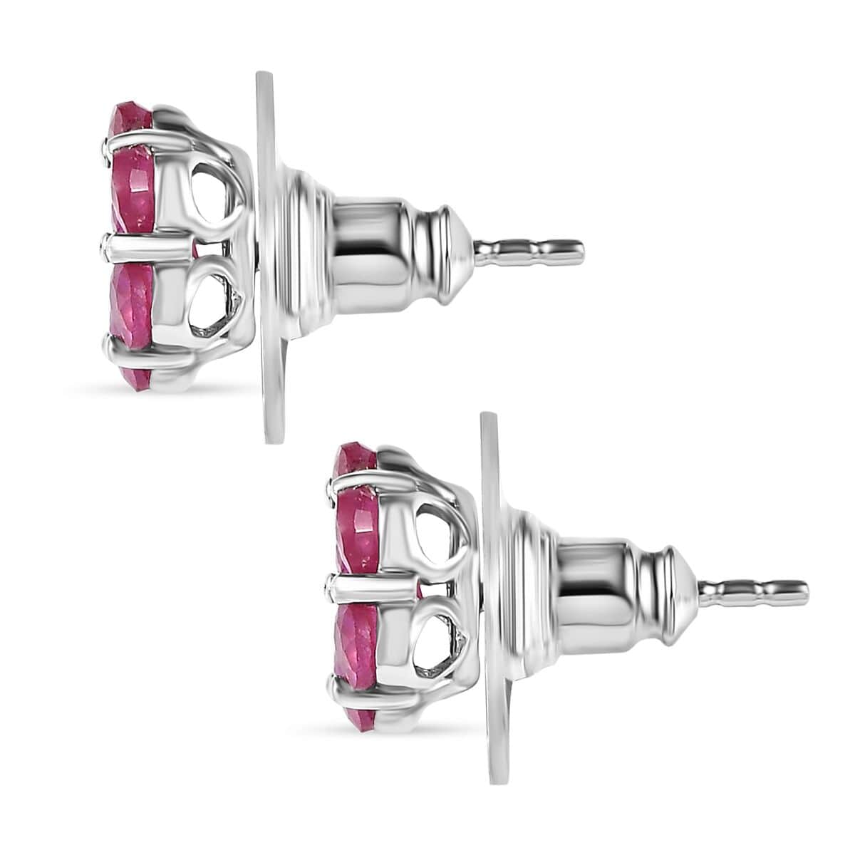 Niassa Ruby (FF) Floral Stud Earrings in Platinum Over Sterling Silver 2.65 ctw image number 3