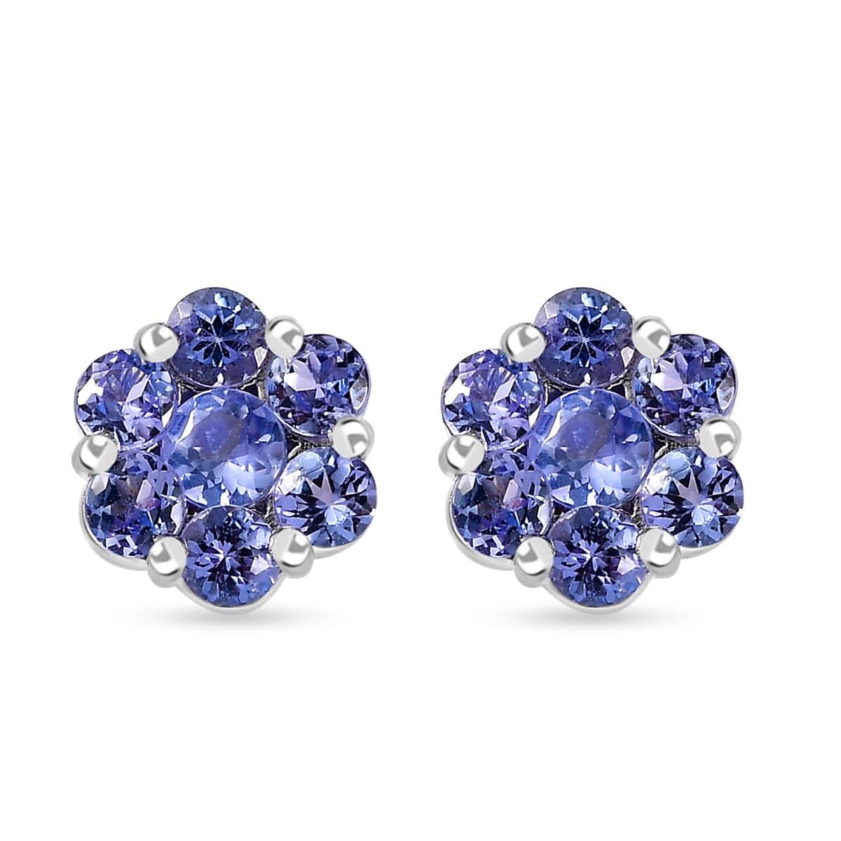 Tanzanite Floral Stud Earrings in Platinum Over Sterling Silver 1.75 ctw image number 0