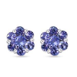 Tanzanite Floral Stud Earrings in Platinum Over Sterling Silver 1.75 ctw