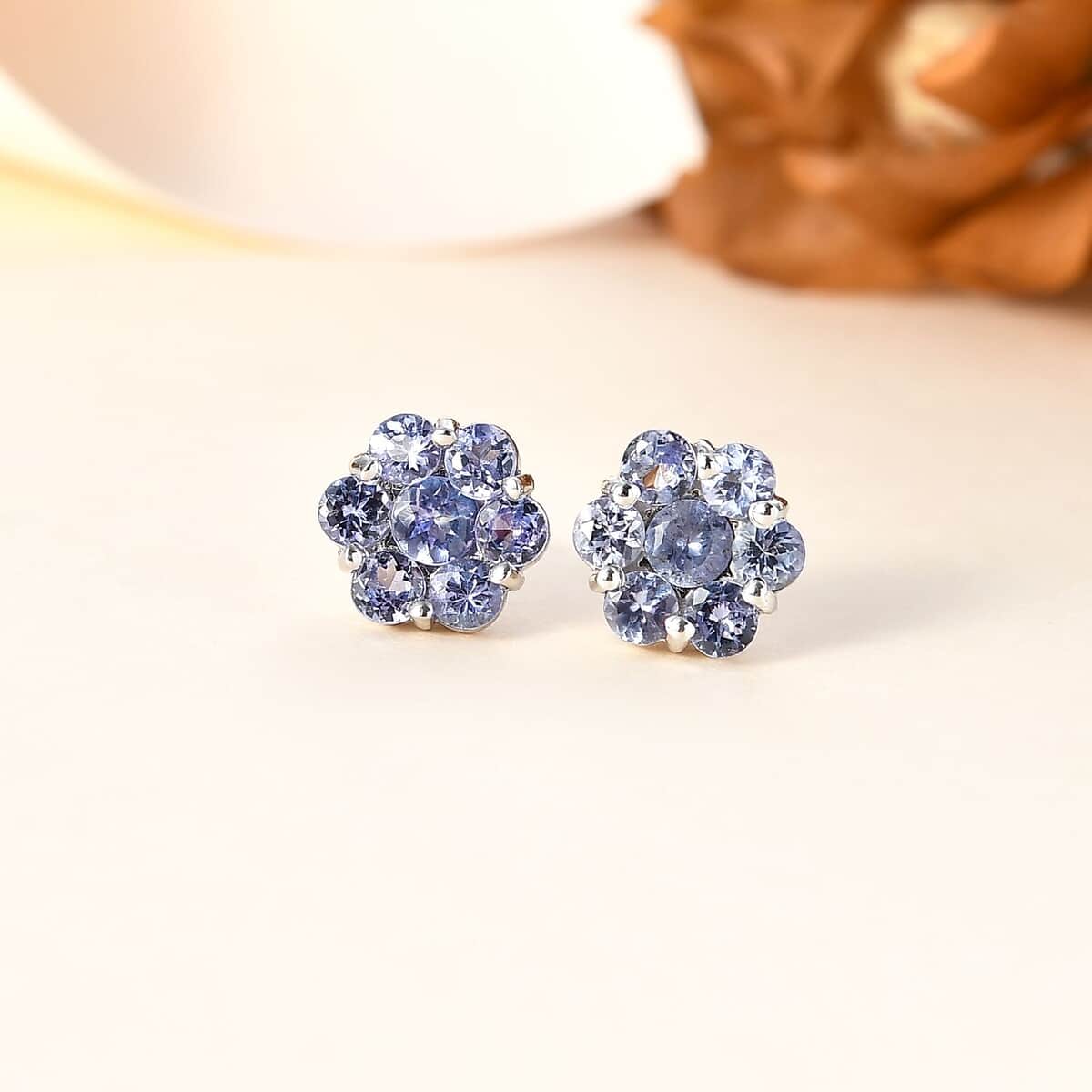 Tanzanite Floral Stud Earrings in Platinum Over Sterling Silver 1.75 ctw image number 1