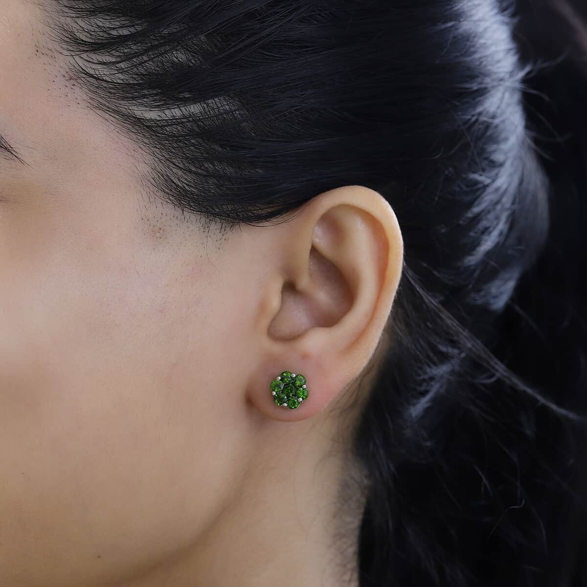 Chrome Diopside Floral Stud Earrings in Platinum Over Sterling Silver 2.00 ctw image number 2