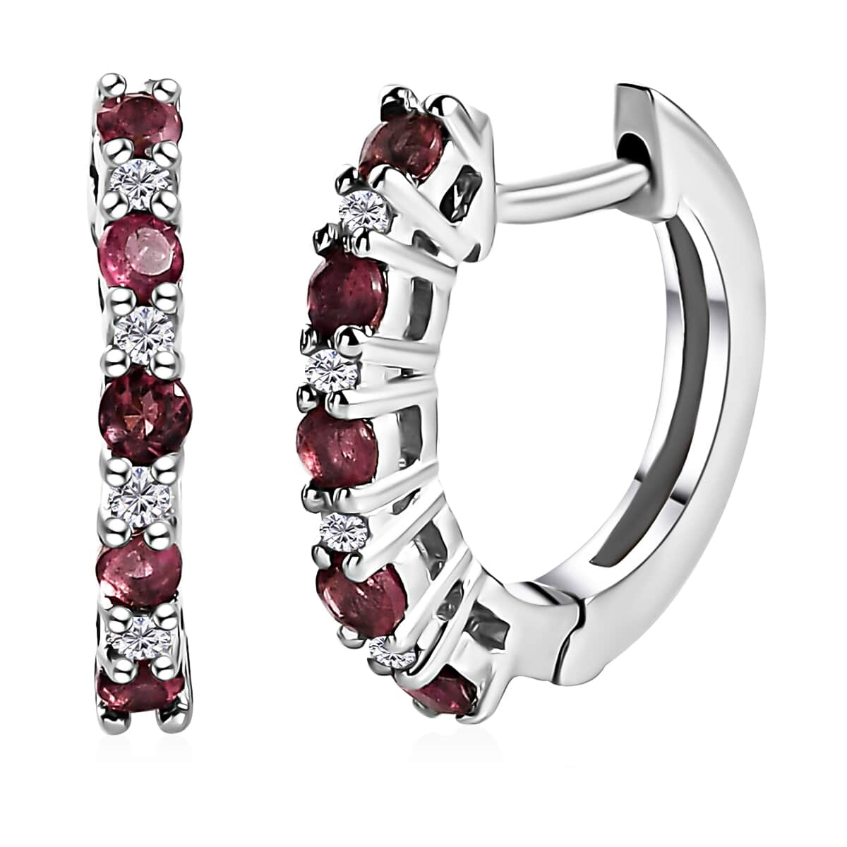 Ofiki Rubellite and White Zircon Hoop Earrings in Platinum Over Sterling Silver 0.50 ctw image number 0