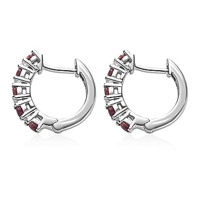 Ofiki Rubellite and White Zircon Hoop Earrings in Platinum Over Sterling Silver 0.50 ctw