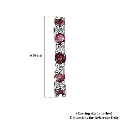 Ofiki Rubellite and White Zircon Hoop Earrings in Platinum Over Sterling Silver 0.50 ctw