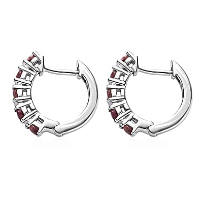 Ofiki Rubellite and White Zircon Hoop Earrings in Platinum Over Sterling Silver 0.50 ctw
