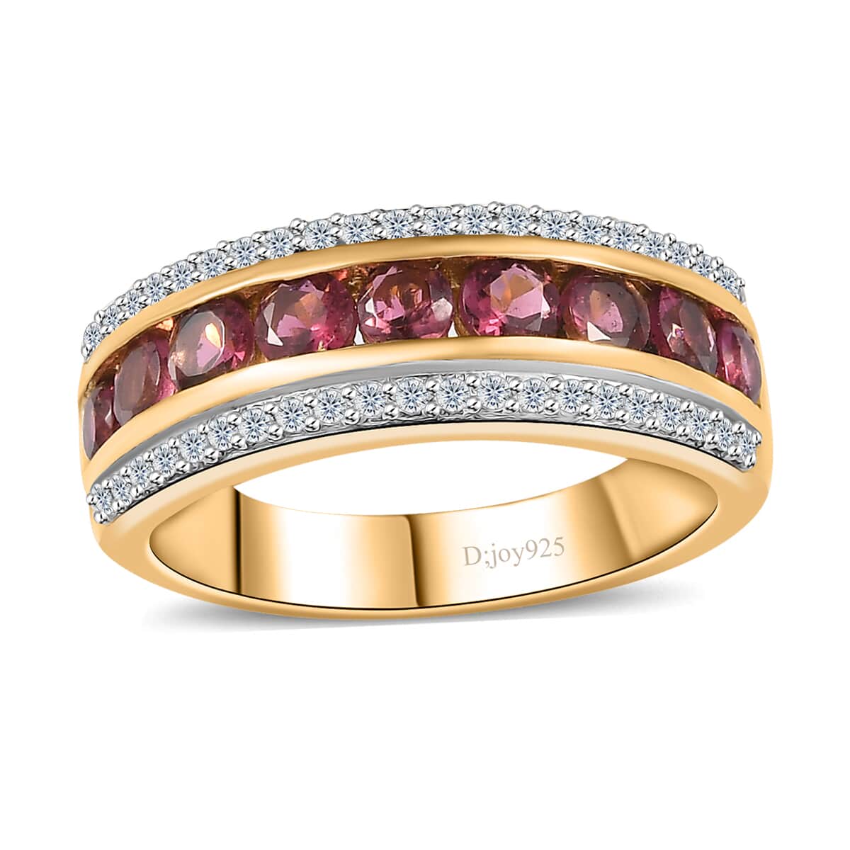 Ofiki Rubellite, White Zircon Ring in Vermeil YG Over Sterling Silver (Size 10.0) 1.50 ctw image number 0