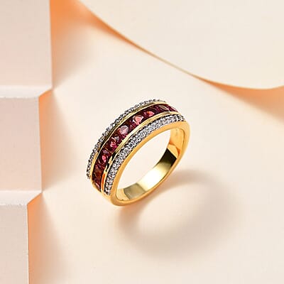 Ofiki Rubellite and White Zircon Ring in Vermeil Yellow Gold Over Sterling Silver (Size 10.0) 1.50 ctw