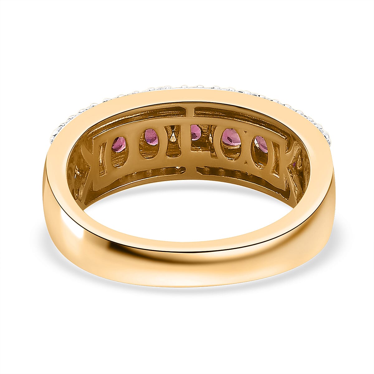 Ofiki Rubellite and White Zircon Ring in Vermeil Yellow Gold Over Sterling Silver (Size 10.0) 1.50 ctw