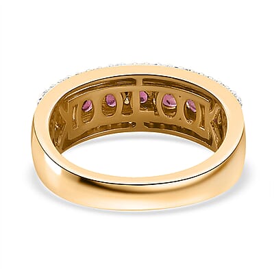Ofiki Rubellite and White Zircon Ring in Vermeil Yellow Gold Over Sterling Silver (Size 10.0) 1.50 ctw