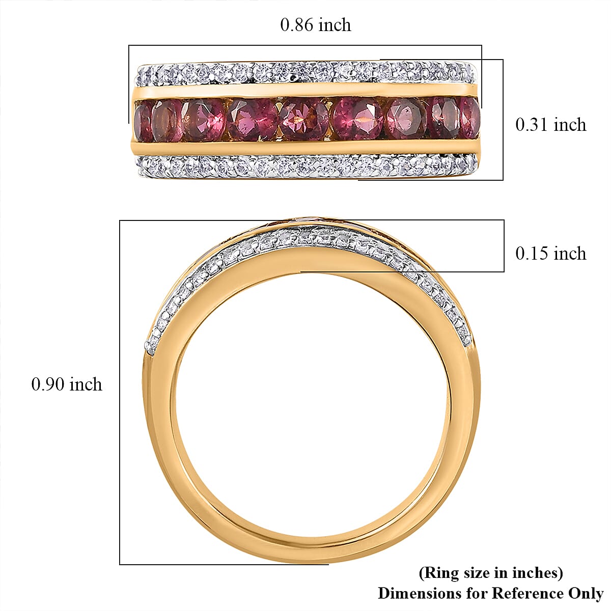 Ofiki Rubellite and White Zircon Ring in Vermeil Yellow Gold Over Sterling Silver (Size 10.0) 1.50 ctw