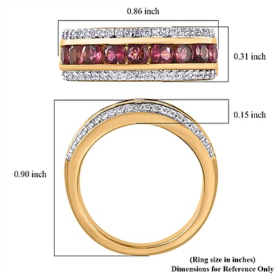 Ofiki Rubellite and White Zircon Ring in Vermeil Yellow Gold Over Sterling Silver (Size 10.0) 1.50 ctw