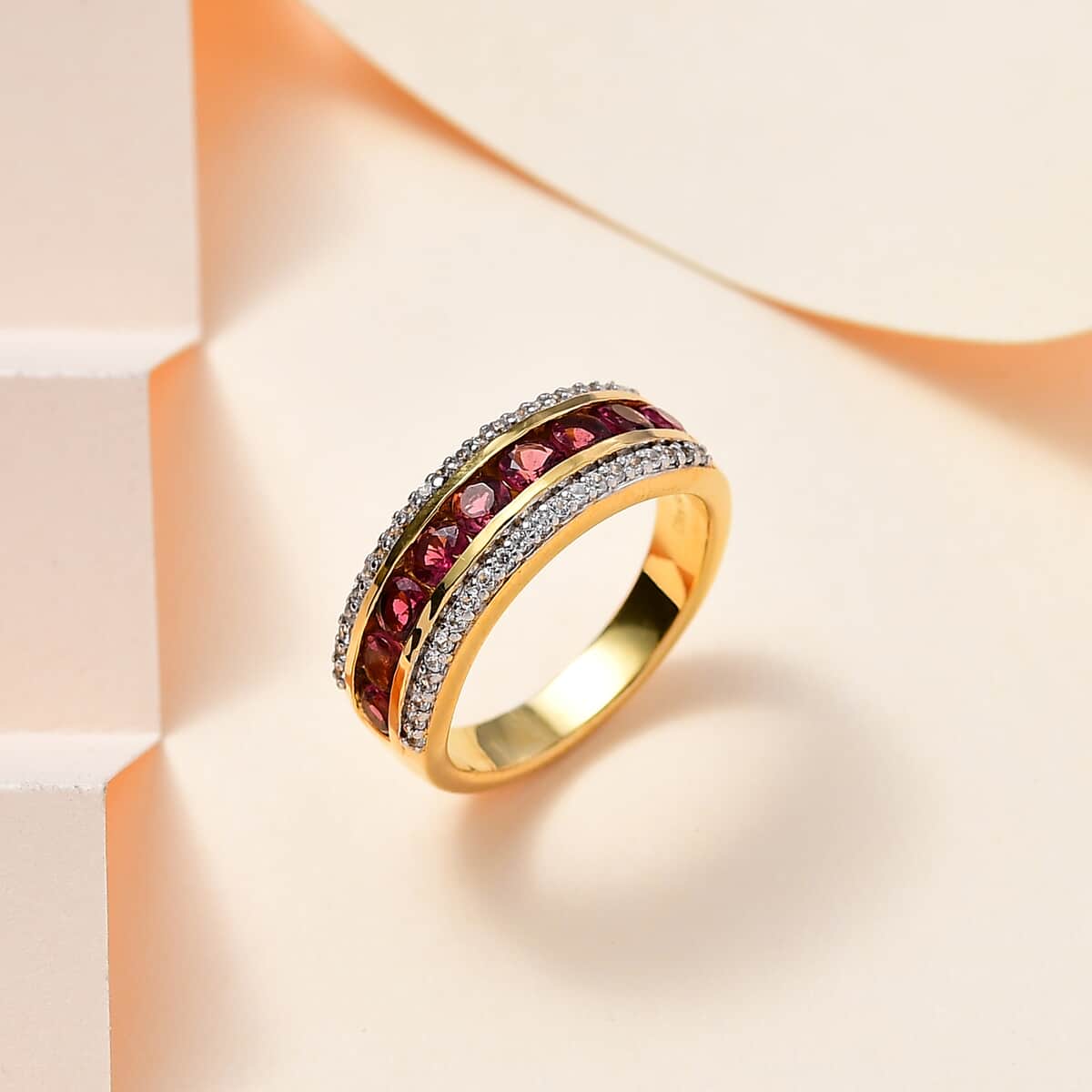 Ofiki Rubellite and White Zircon Ring in Vermeil Yellow Gold Over Sterling Silver (Size 6.0) 1.50 ctw image number 1