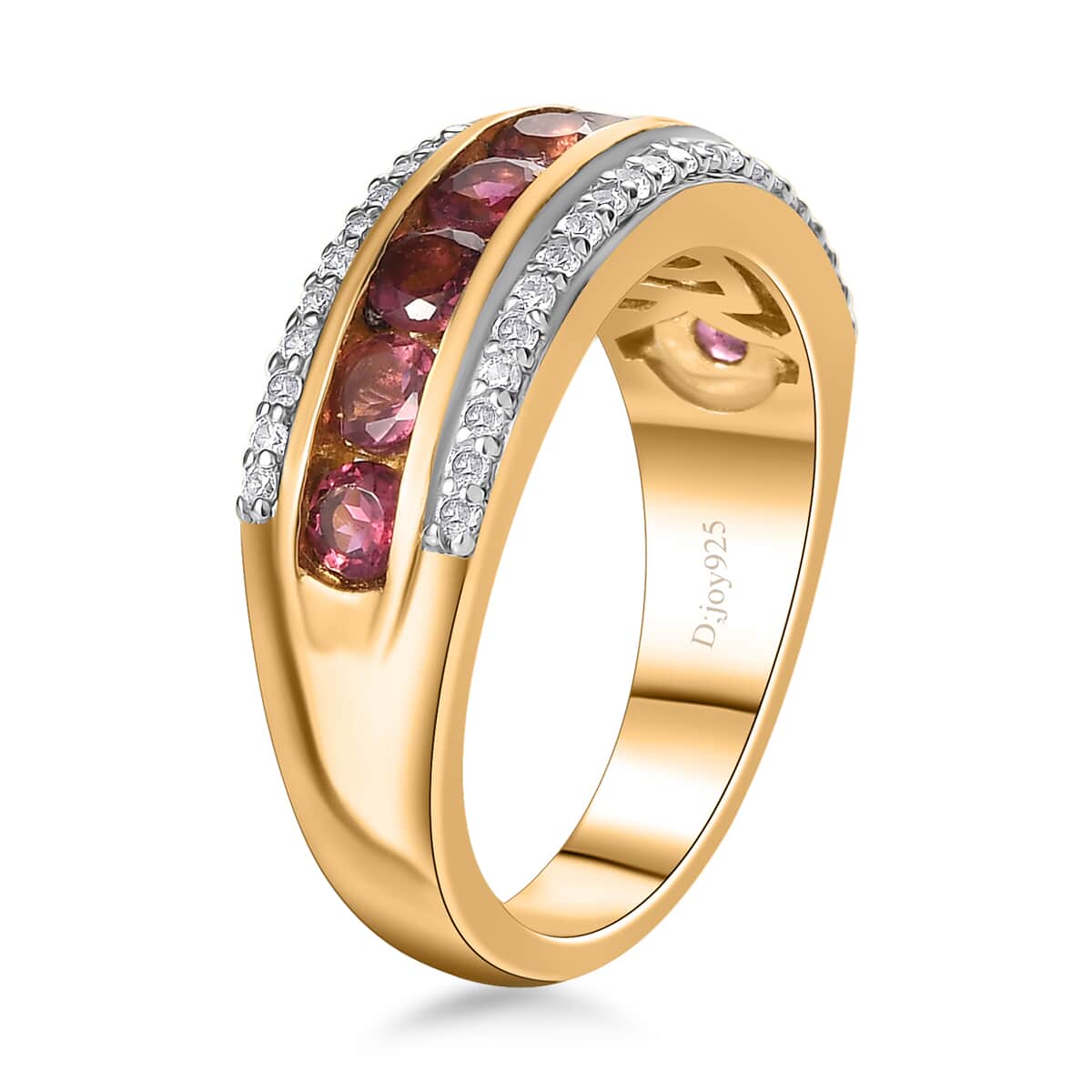 Ofiki Rubellite and White Zircon Ring in Vermeil Yellow Gold Over Sterling Silver (Size 6.0) 1.50 ctw image number 3