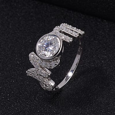 White Moissanite MOM Ring in Rhodium Over Sterling Silver (Size 10.0) 1.40 ctw