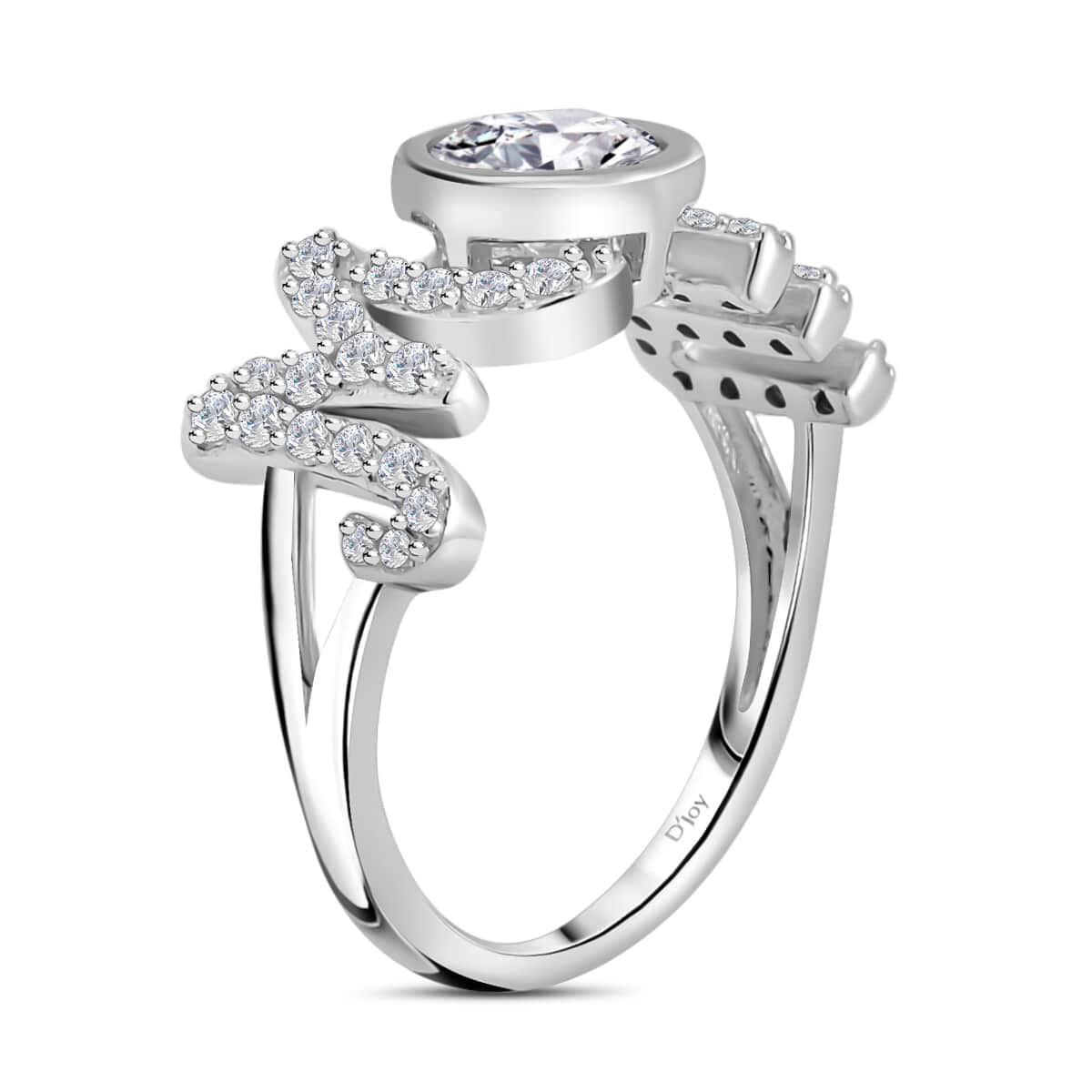 White Moissanite MOM Ring in Rhodium Over Sterling Silver (Size 10.0) 1.40 ctw image number 3