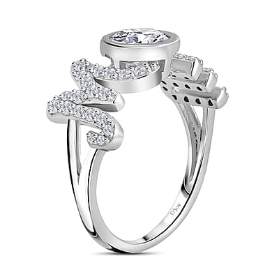 White Moissanite MOM Ring in Rhodium Over Sterling Silver (Size 10.0) 1.40 ctw