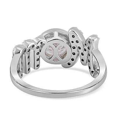 White Moissanite MOM Ring in Rhodium Over Sterling Silver (Size 10.0) 1.40 ctw
