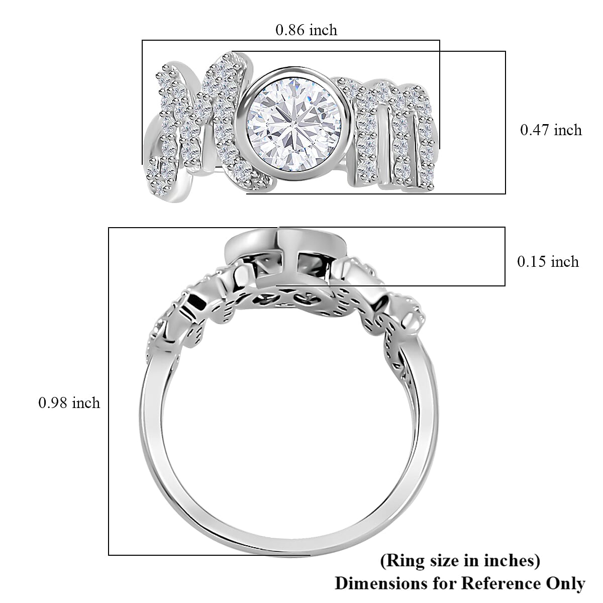 White Moissanite MOM Ring in Rhodium Over Sterling Silver (Size 10.0) 1.40 ctw