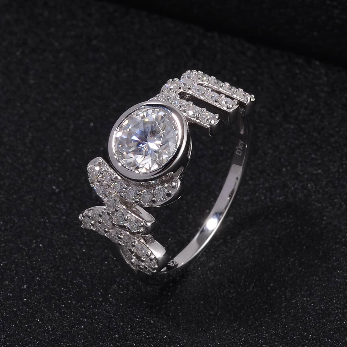 White Moissanite MOM Ring in Rhodium Over Sterling Silver (Size 8.0) 1.40 ctw image number 1