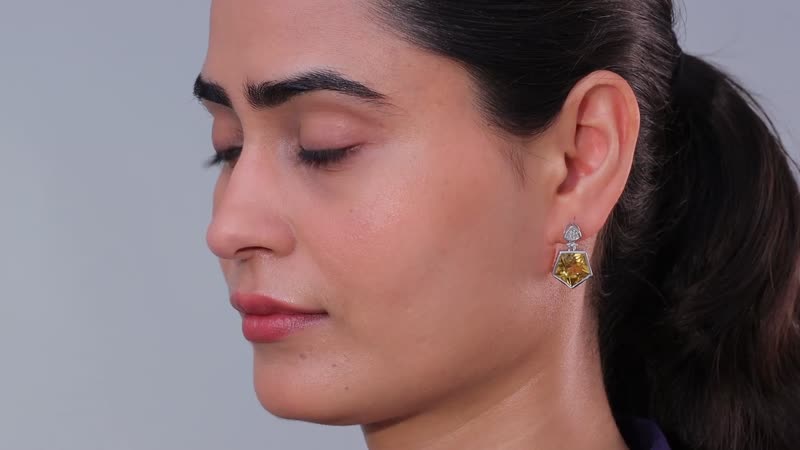 Brazilian Citrine and White Zircon Earrings in Platinum Over Sterling Silver 12.20 ctw