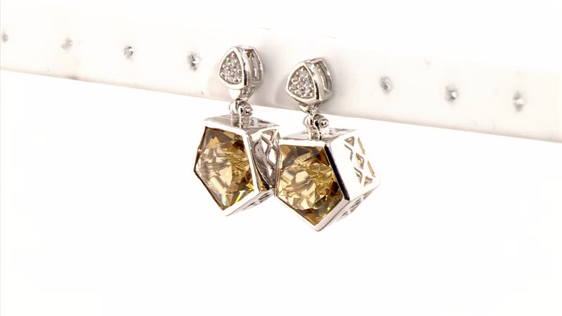 Brazilian Citrine and White Zircon Earrings in Platinum Over Sterling Silver 12.20 ctw
