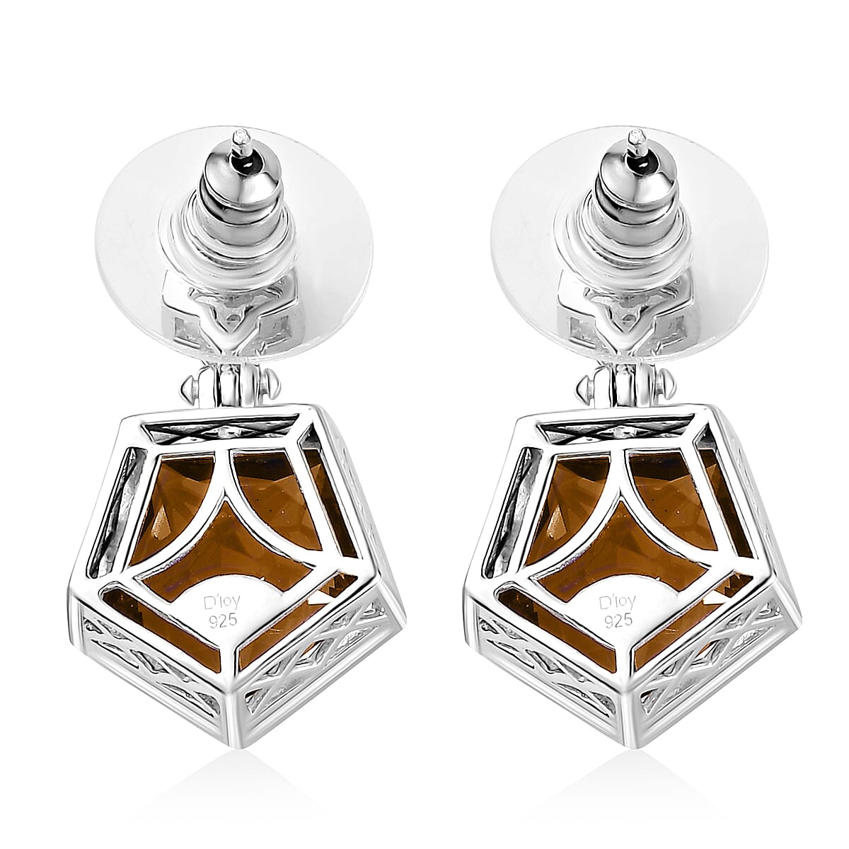 D'Joy Pentastar Cut Brazilian Citrine and White Zircon Earrings in Platinum Over Sterling Silver 12.20 ctw