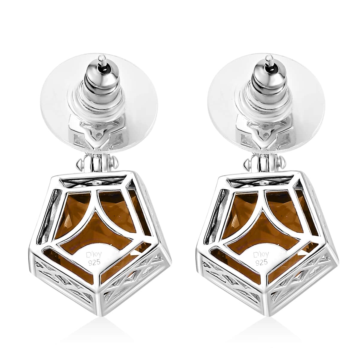 Pentastar Cut Brazilian Citrine and White Zircon Earrings in Platinum Over Sterling Silver 12.20 ctw image number 4