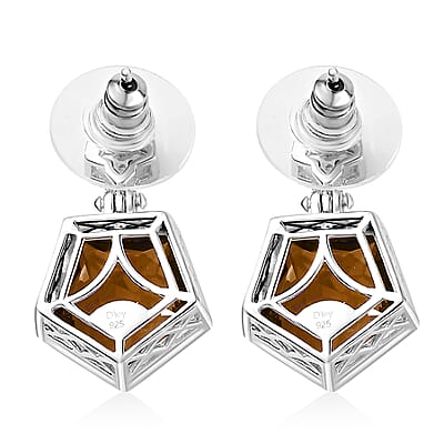 D'Joy Pentastar Cut Brazilian Citrine and White Zircon Earrings in Platinum Over Sterling Silver 12.20 ctw