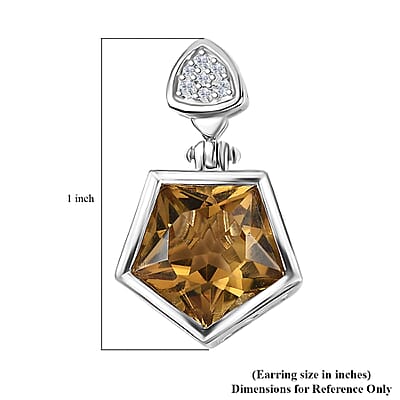 D'Joy Pentastar Cut Brazilian Citrine and White Zircon Earrings in Platinum Over Sterling Silver 12.20 ctw