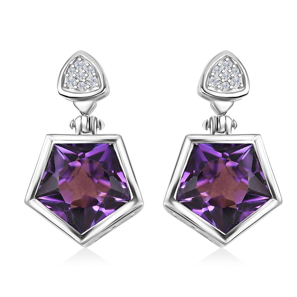 Pentastar Cut African Amethyst and White Zircon Earrings in Platinum Over Sterling Silver 11.40 ctw image number 0