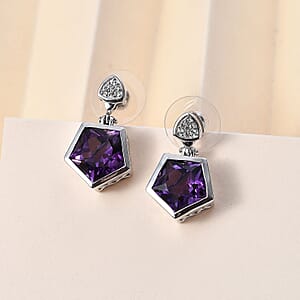 D'Joy Pentastar Cut African Amethyst and White Zircon 11.40 ctw Earrings in Platinum Over Sterling Silver