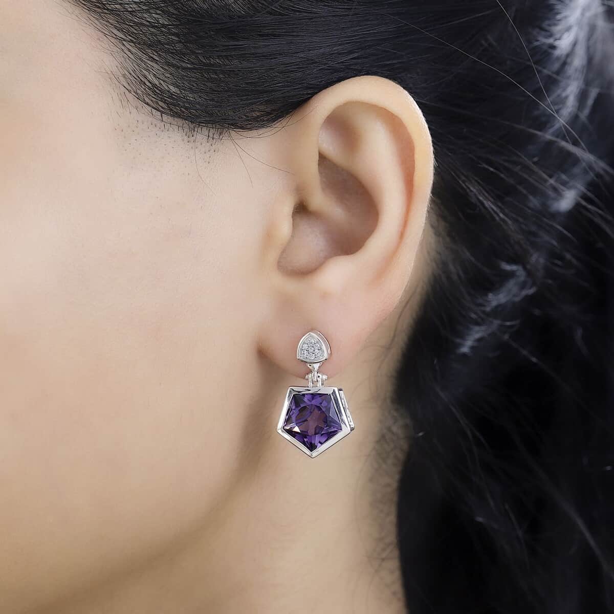 Pentastar Cut African Amethyst and White Zircon Earrings in Platinum Over Sterling Silver 11.40 ctw image number 2